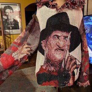 Men's Graphic Freddy Krueger Pullover Sweater - Red & Black